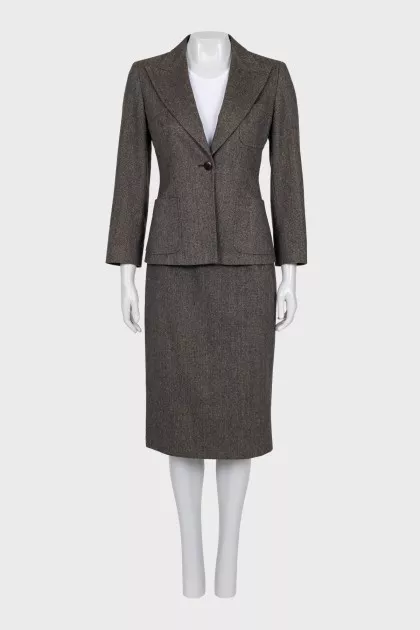 Fitted suit with a wool and angora skirt