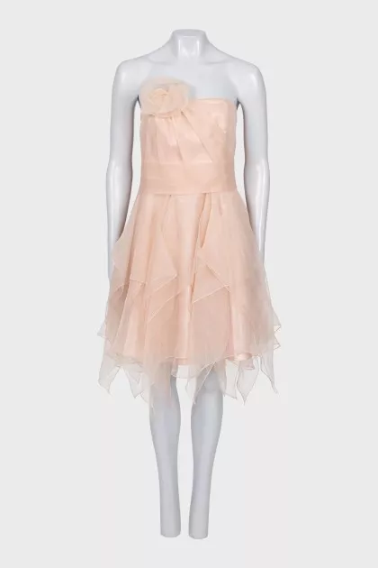Beige cocktail dress with ruffles