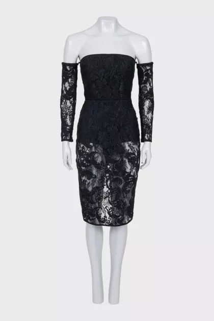 Fitted lace off-the-shoulder dress