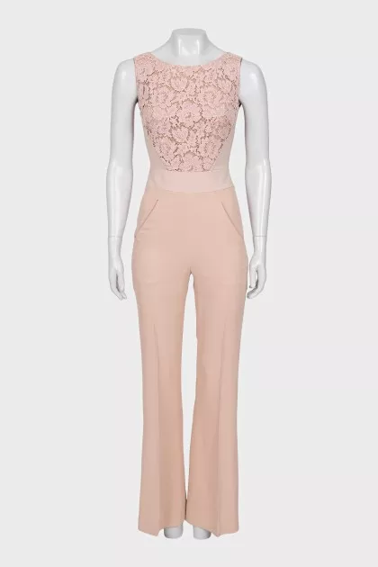 Fitted jumpsuit with trousers decorated with lace