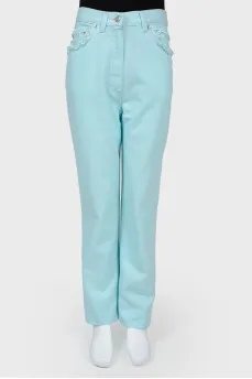 Turquoise embroidered jeans
