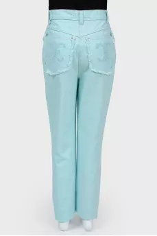 Turquoise embroidered jeans