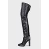 Leather over-the-knee boots with a stacked heel