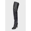 Leather over-the-knee boots with a stacked heel