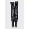 Leather over-the-knee boots with a stacked heel