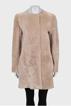Double-sided beige sheepskin coat