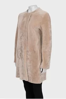 Double-sided beige sheepskin coat
