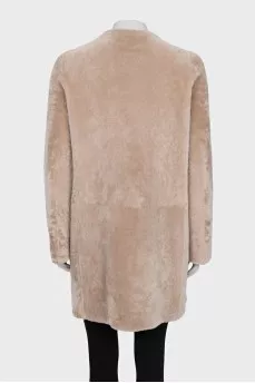 Double-sided beige sheepskin coat