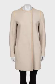 Double-sided beige sheepskin coat