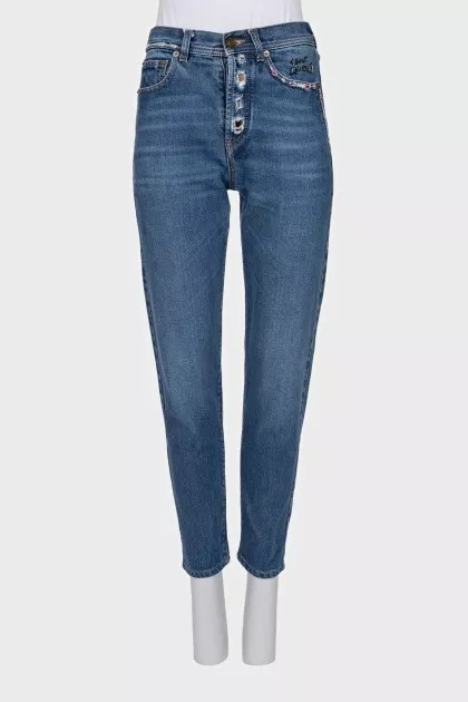 Сині джинси mom fit з вишивкою