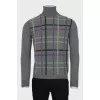 Men's wool and cashmere checkered turtleneck