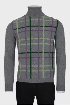 Men's wool and cashmere checkered turtleneck
