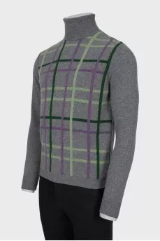 Men's wool and cashmere checkered turtleneck