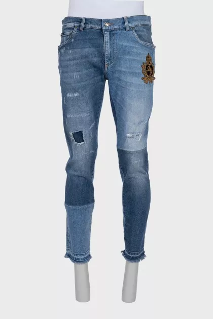 Men's two-tone ripped jeans