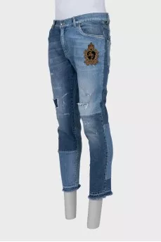 Мужские двухцветные рваные джинсы