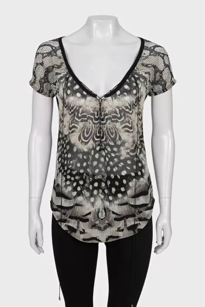 Printed short sleeve fitted blouse