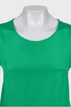 Green sleeveless silk dress