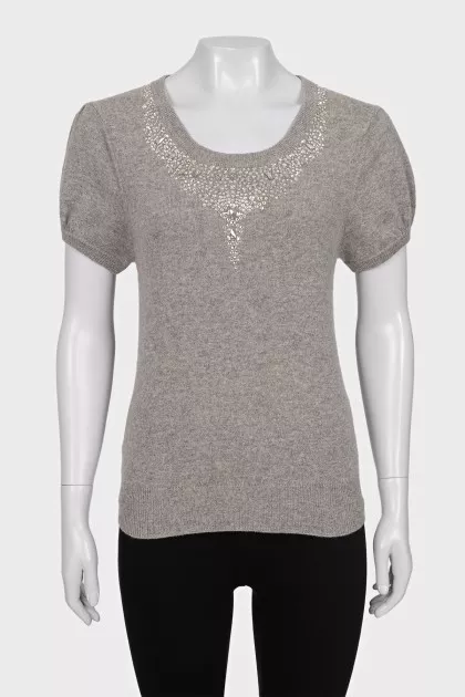 Cashmere embellished jumper with short sleeves