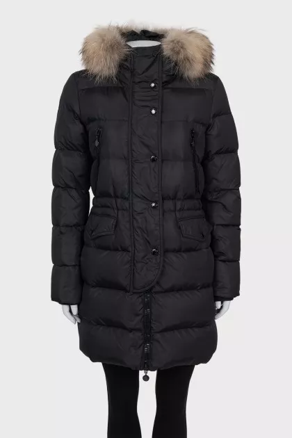 Down jacket with a fur-decorated hood
