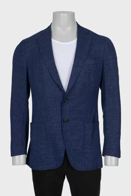 Men's blue wool, silk and linen jacket