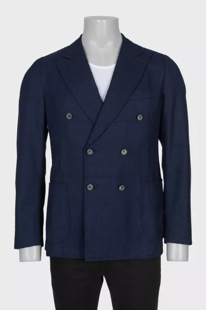 Men's blue double-breasted wool jacket
