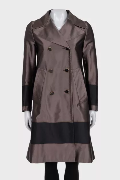 Double-breasted straight-cut coat with trim