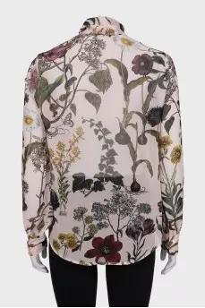 Semi-sheer printed tie-up blouse