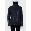 Short sheepskin coat with asymmetrical zipper