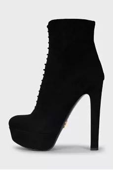 Suede lace-up ankle boots with zip closure