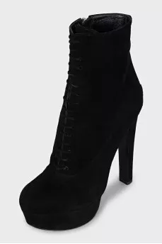 Suede lace-up ankle boots with zip closure