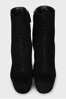 Suede lace-up ankle boots with zip closure