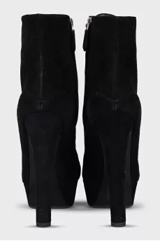 Suede lace-up ankle boots with zip closure