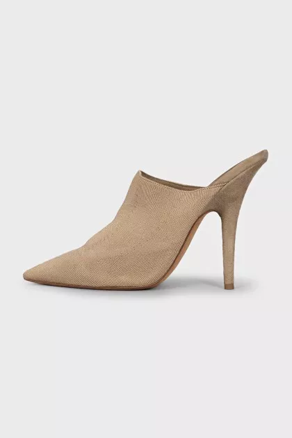 Textile mules with heels