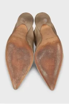 Textile mules with heels