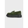 Insulated green suede loafers