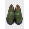Insulated green suede loafers