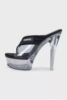 Black platform sandals with a combination of heels