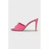 Pink suede heeled mules