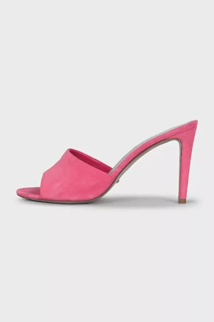 Pink suede heeled mules