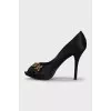 Black fabric shoes with rhinestones