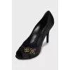Black fabric shoes with rhinestones