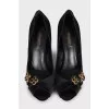 Black fabric shoes with rhinestones
