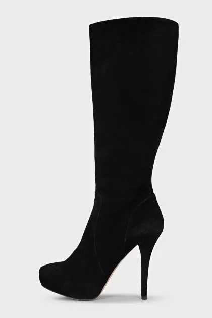 Black suede high boots with a zipper