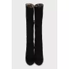 Black suede high boots with a zipper