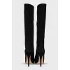 Black suede high boots with a zipper