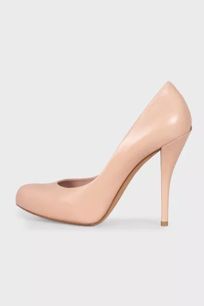 Pink leather high heels
