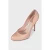 Pink leather high heels