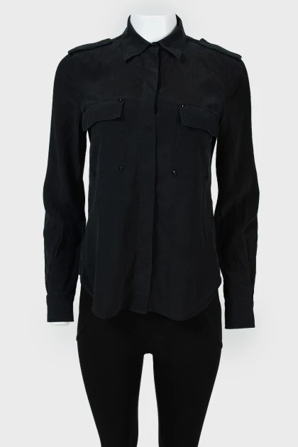 Shirt with studded chest pockets