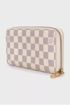 Beige canvas wallet with signature print