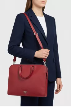 Leather tote bag with patch pocket
